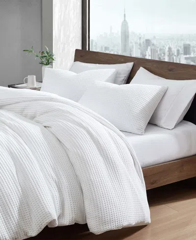 Kenneth Cole Reversible Solid White Waffle Duvet Cover Set