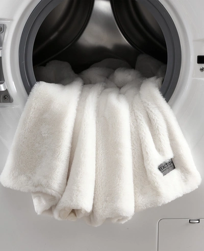 Kenneth Cole White Faux Fur Solid Throw Blanket
