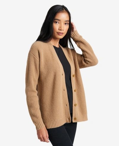 Shop Kenneth Cole Site Exclusive! Cashmere Ribbed-knit Cardigan In Camel