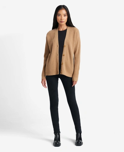 Kenneth Cole Site Exclusive! Cashmere Ribbed-knit Cardigan In Camel