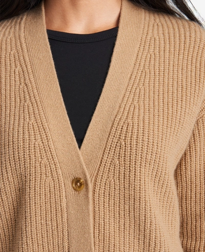 Kenneth Cole Site Exclusive! Cashmere Ribbed-knit Cardigan In Camel