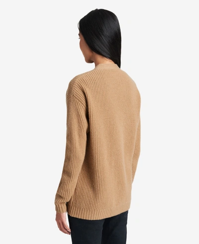Kenneth Cole Site Exclusive! Cashmere Ribbed-knit Cardigan In Camel