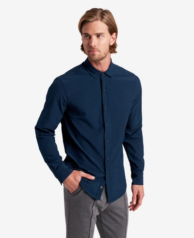 Shop Kenneth Cole Stretch Solid Button-down Shirt In Navy