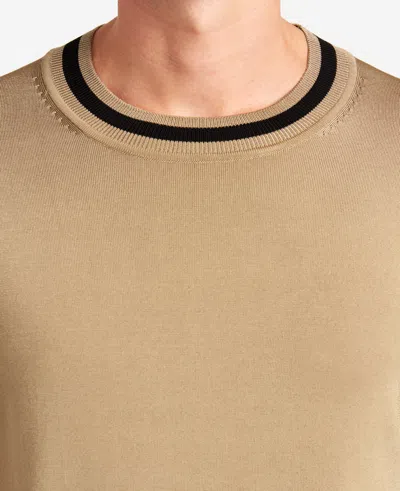 Kenneth Cole Striped Collar Pullover Knit In Light Brown