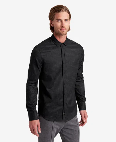 Kenneth Cole Stretch Print Button-down Shirt In Black