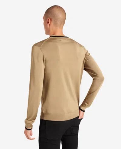 Kenneth Cole Striped Collar Pullover Knit In Light Brown