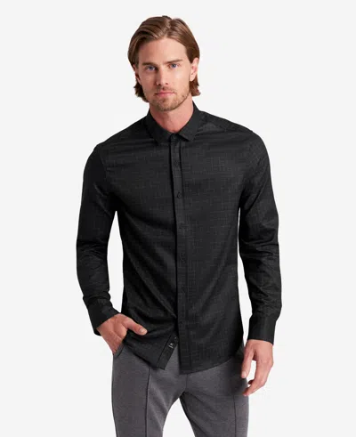 Kenneth Cole Stretch Print Button-down Shirt In Black