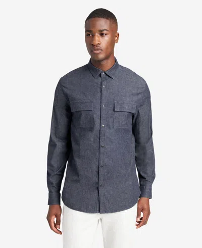 Kenneth Cole Slim-fit Organic Stretch Denim Shirt In Deep Indigo