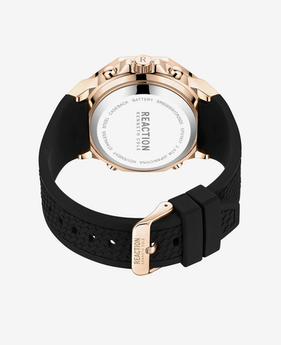Shop Reaction Kenneth Cole Analog + Digital Rose Gold-tone Water Resistant Textured Silicone Strap Watch In Black