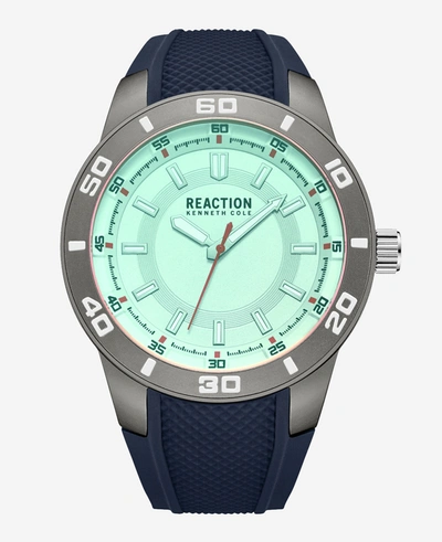 Shop Reaction Kenneth Cole Analog Water Resistant Silicone Strap Watch In Blue