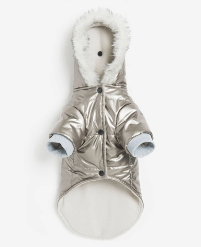 Kenneth Cole Metallic Hooded Puffer Dog Coat In Gray