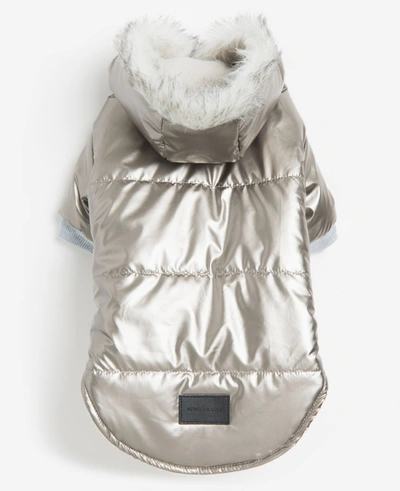 Kenneth Cole Metallic Hooded Puffer Dog Coat In Gray