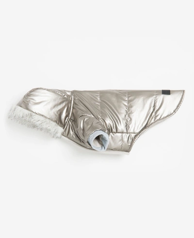 Kenneth Cole Metallic Hooded Puffer Dog Coat In Gray