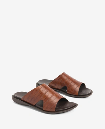 Shop Kenneth Cole Sand-y Beach Textured Leather Slide Sandal In Brandy