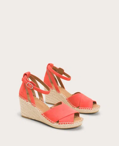 Gentle Souls Women's Charli X Band Wedge Espadrille Sandals In Bright Coral Suede