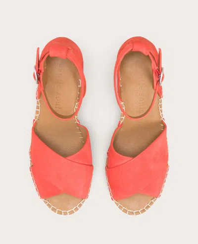 Gentle Souls Women's Charli X Band Wedge Espadrille Sandals In Bright Coral Suede