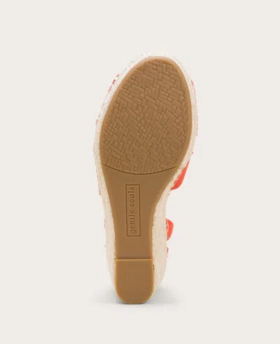 Gentle Souls Women's Charli X Band Wedge Espadrille Sandals In Bright Coral Suede