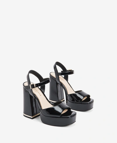Kenneth Cole Dolly Ankle Strap Platform Heeled Sandal In Black Patent