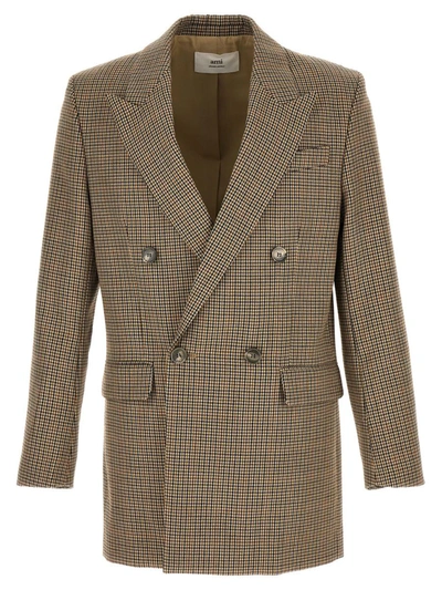 Shop Ami Alexandre Mattiussi Ami Paris Houndstooth Blazer In Beige