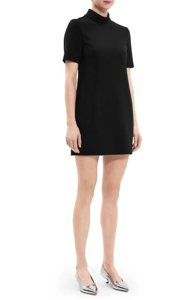 Theory Short-sleeve Rolled-neck Admiral Crepe Mini Dress In Black