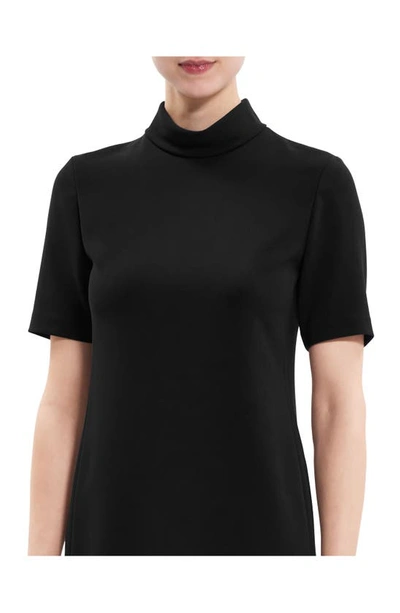 Theory Short-sleeve Rolled-neck Admiral Crepe Mini Dress In Black
