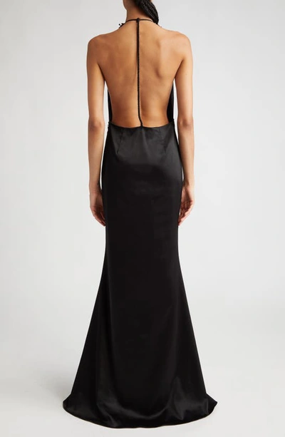Shop Aliétte Bead Detail V-neck Satin Gown In Black