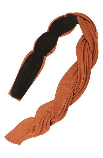 Shop Tasha Braided Pleated Headband In Brown