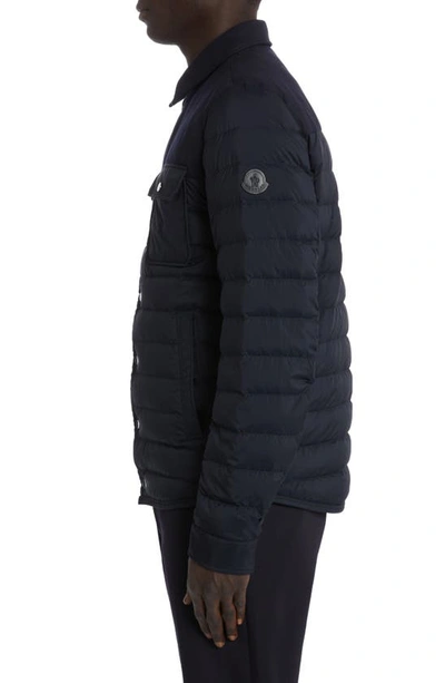 Shop Moncler Fauscoum Virgin Wool & Quilted Nylon Down Jacket In Dark Navy Blue