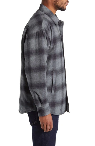 Shop Frame Insulated Plaid Cotton Snap-up Overshirt In Black/ Grey Plaid