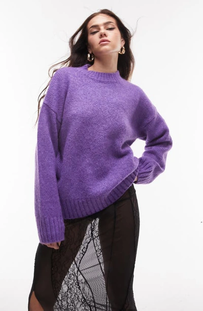 Shop Topshop Fluffy Crewneck Sweater In Purple