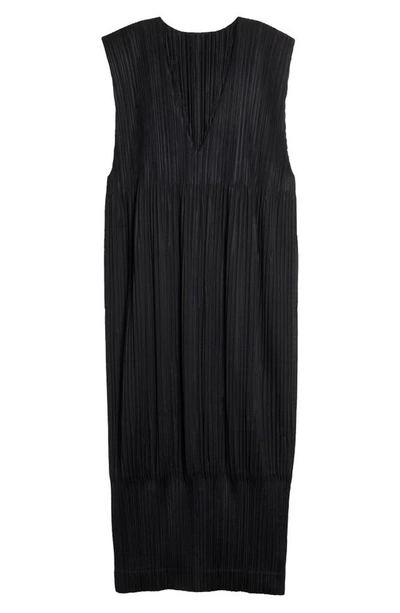 Shop Issey Miyake Thicker Bottoms Pleated Pinafore Dress In Black
