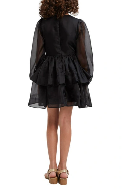 Shop Bardot Kids' Wednesday Long Sleeve Tiered Organza Party Dress In Black