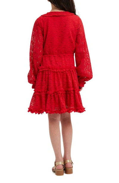 Shop Bardot Kids' Triana Long Sleeve Lace Party Dress In Rose Red