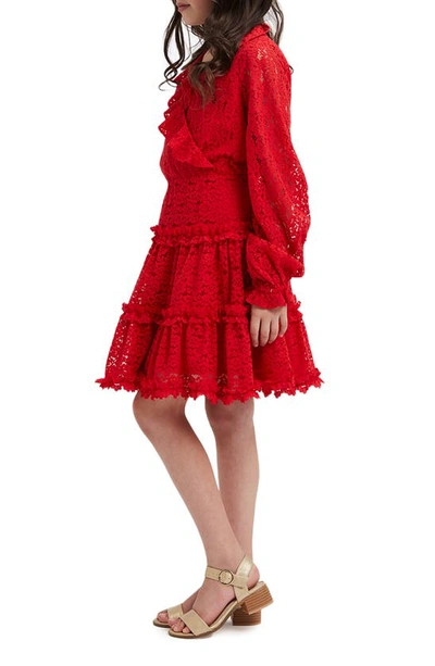 Shop Bardot Kids' Triana Long Sleeve Lace Party Dress In Rose Red