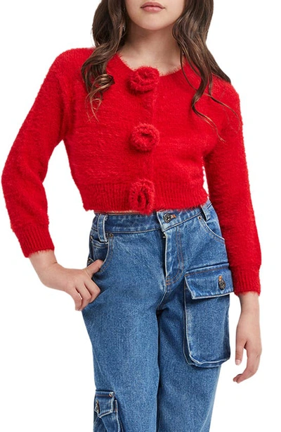 Shop Bardot Kids' Flower Accent Crop Cardigan In Winter Red