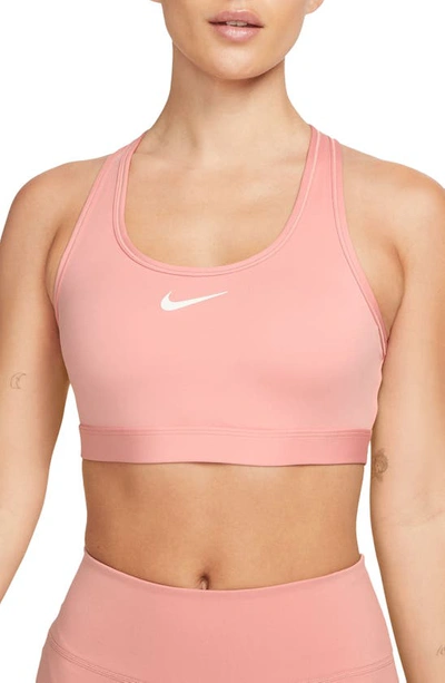 Shop Nike Dri-fit Padded Sports Bra In Red Stardust/ White