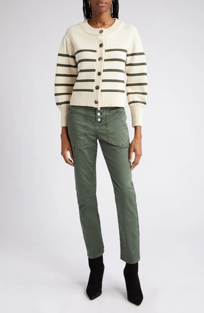 Shop Veronica Beard Arya Button Fly Stretch Cotton Pants In Army Green