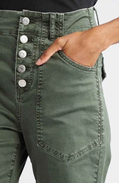 Shop Veronica Beard Arya Button Fly Stretch Cotton Pants In Army Green