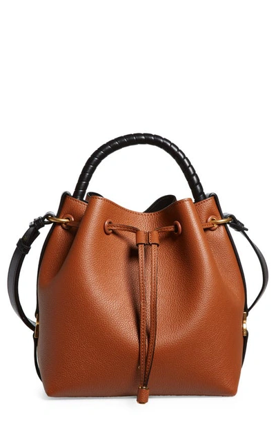 Shop Chloé Marcie Leather Bucket Bag In Tan 25m