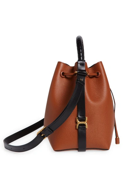 Shop Chloé Marcie Leather Bucket Bag In Tan 25m