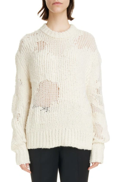 Shop Chloé Mixed Stitch Wool Blend Sweater In 107-iconic Milk