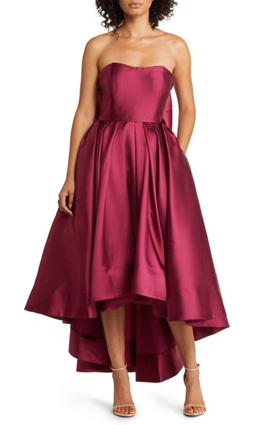 Shop Hutch Adaleigh Strapless High-low Gown In Burgundy