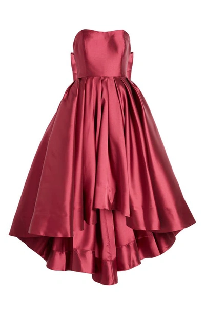 Shop Hutch Adaleigh Strapless High-low Gown In Burgundy