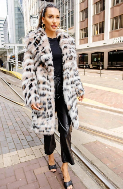 Donna Salyers Fabulous-furs Wild Side Leopard Print Faux Fur Coat In White Multi