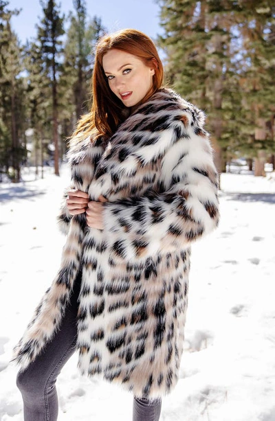 Donna Salyers Fabulous-furs Wild Side Leopard Print Faux Fur Coat In White Multi