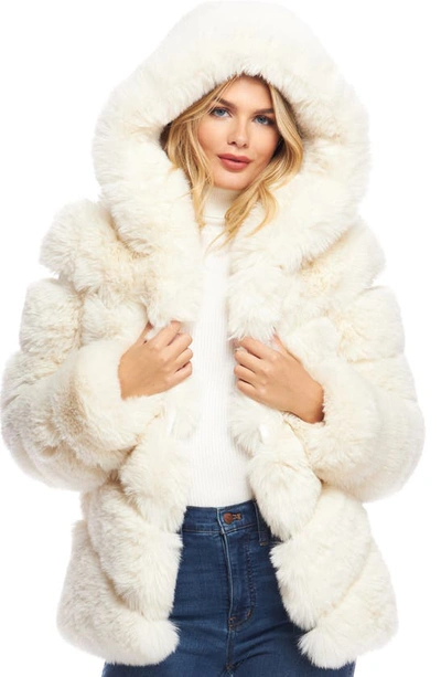 Shop Donna Salyers Fabulous-furs Chateau Quilted Faux Fur Hooded Coat In Ivory