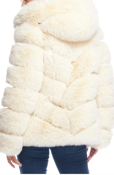 Shop Donna Salyers Fabulous-furs Chateau Quilted Faux Fur Hooded Coat In Ivory
