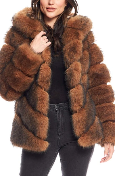 Shop Donna Salyers Fabulous-furs Chateau Quilted Faux Fur Hooded Coat In Cedar