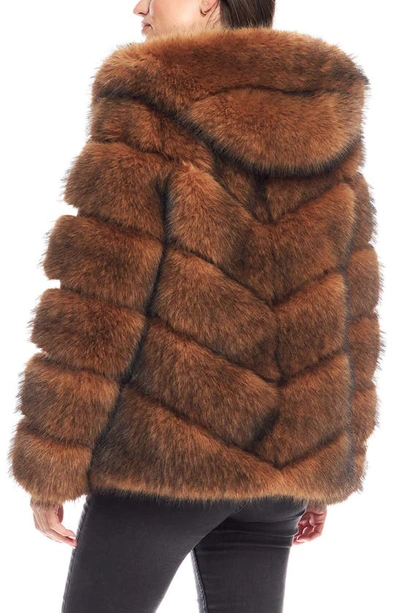 Shop Donna Salyers Fabulous-furs Chateau Quilted Faux Fur Hooded Coat In Cedar