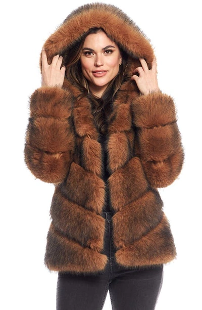 Shop Donna Salyers Fabulous-furs Chateau Quilted Faux Fur Hooded Coat In Cedar